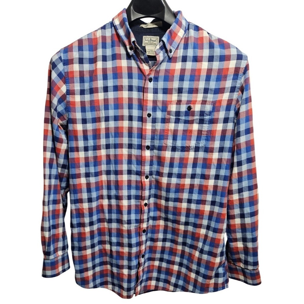 LL Bean Mens Large Tall Slightly Fitted Plaid‎ Button Down Shirt Blue Red 294214